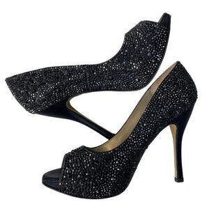 Benjamin Adams Black Silk/Swarovski Crystal Shoes - Size 8